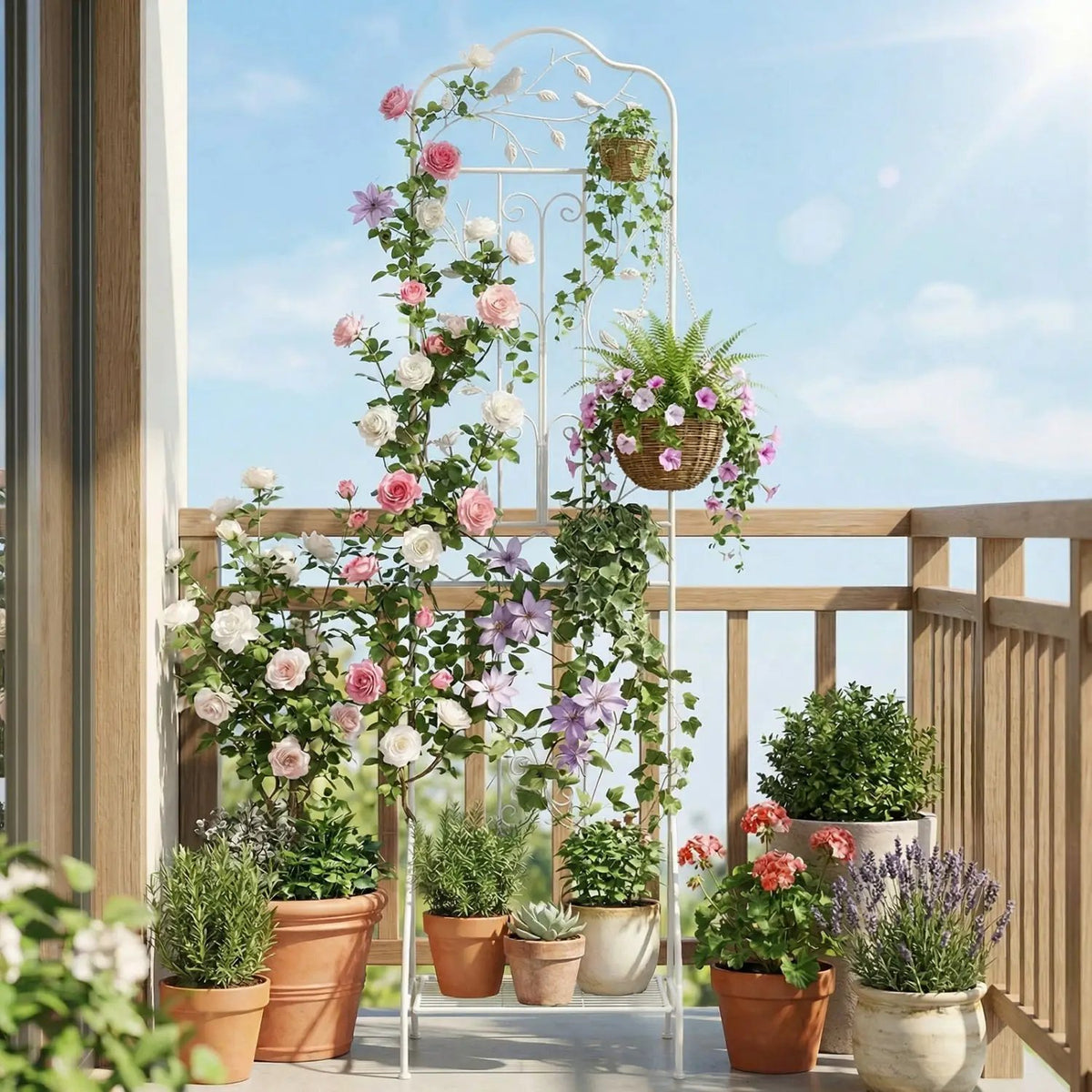 Metal Garden Trellis with Foldable Shelf 75 x 20 Inch by DirectDeals