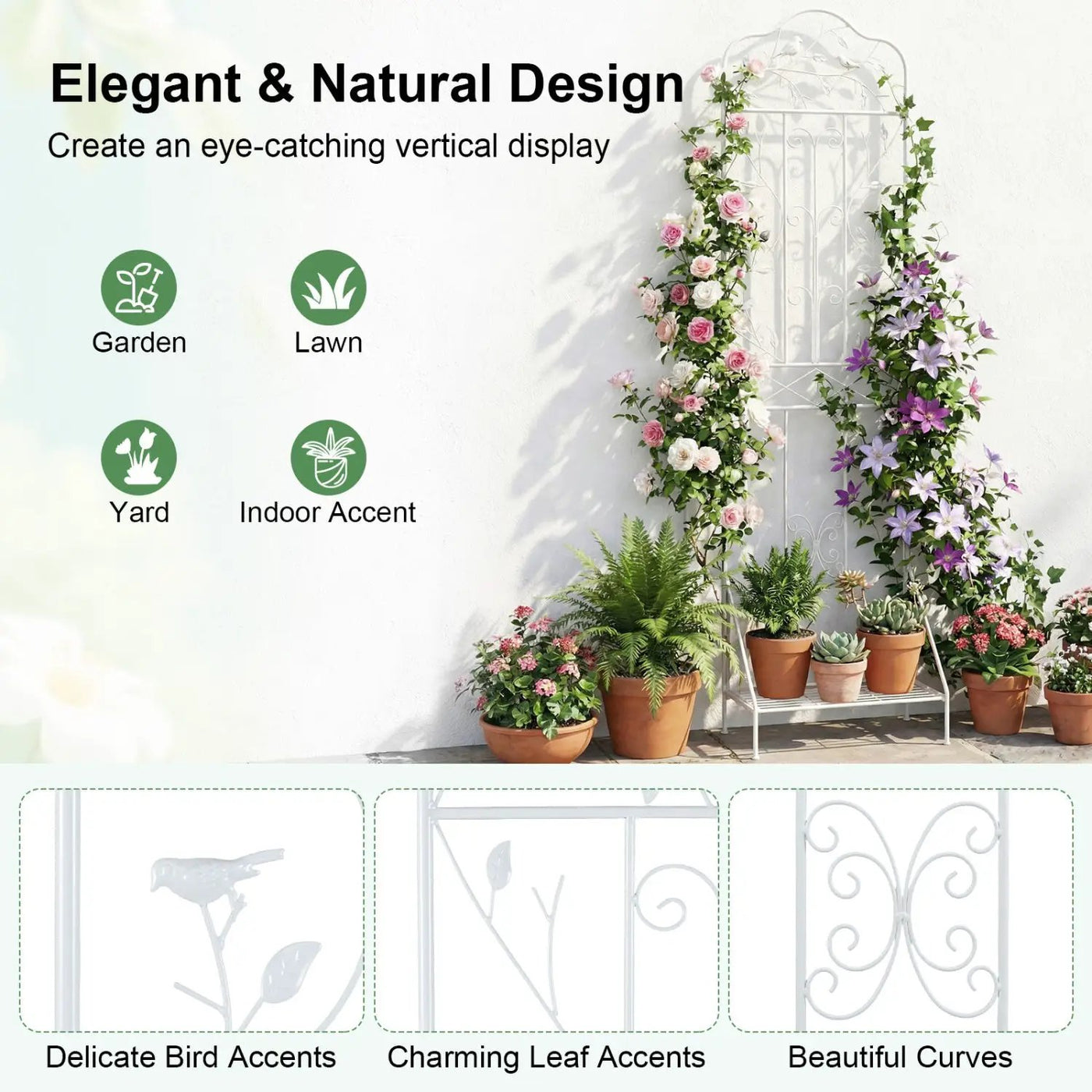 Metal Garden Trellis with Foldable Shelf 75 x 20 Inch by DirectDeals