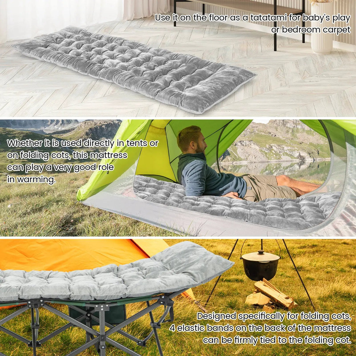 75 x 27.5 Inch Camping Cot Pads with Soft and Breathable Crystal Velvet by DirectDeals