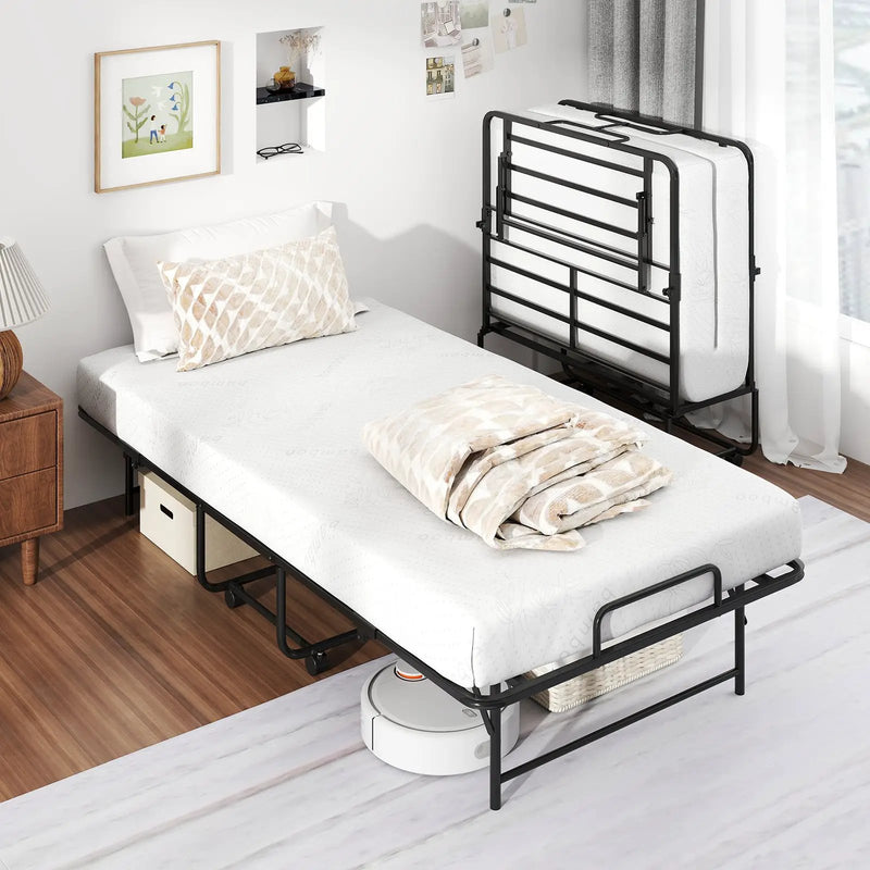 75 x 38 Inch Folding Bed with Mattress Twin Size Rolling Guest Bed by DirectDeals
