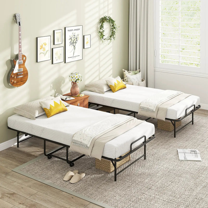75 x 38 Inch Folding Bed with Mattress Twin Size Rolling Guest Bed by DirectDeals