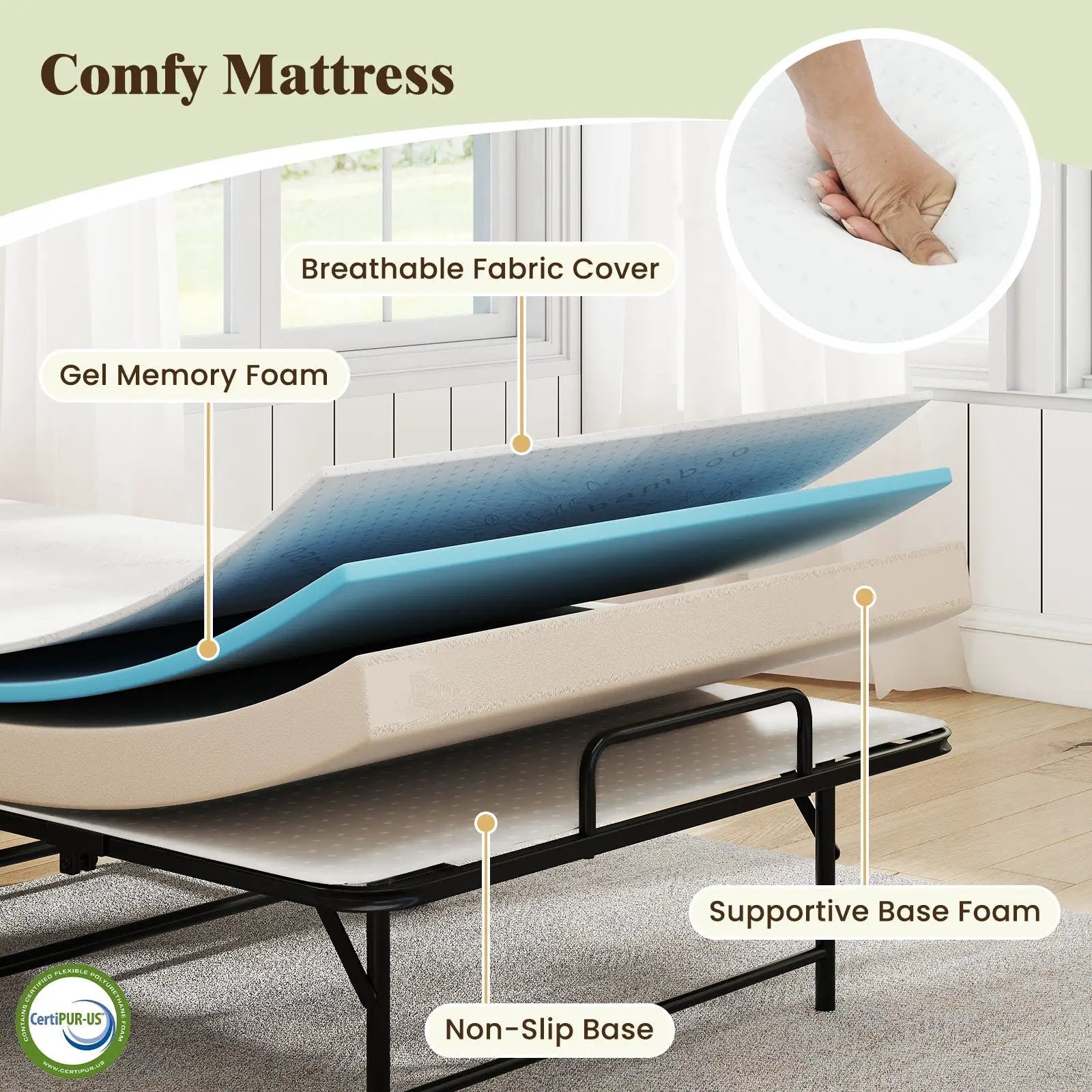 75 x 38 Inch Folding Bed with Mattress Twin Size Rolling Guest Bed by DirectDeals