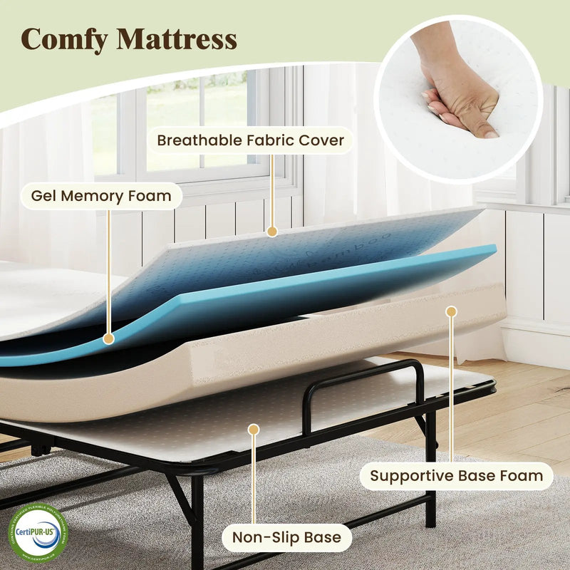 75 x 38 Inch Folding Bed with Mattress Twin Size Rolling Guest Bed by DirectDeals