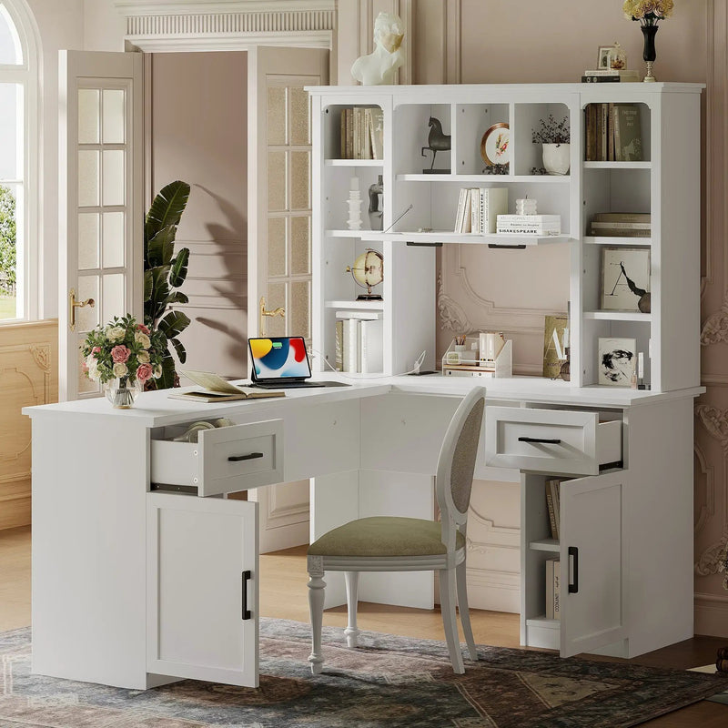 L-Shaped Computer Desk with 2 Cabinets and 2 Drawers by HouseOfZazla