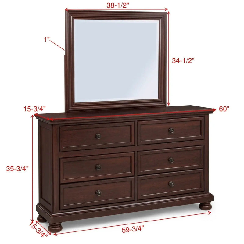 1 Piece Dresser, 6 Drawer Storage, Bedroom Furniture - Brown / Cherry by Unique Piece Furniture
