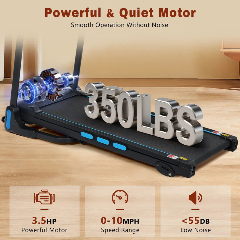 3.5Hp Hydraulic System Auto Foldable Treadmill With Incline, Heart Rate Sensors, Type C & USB Charge, Bluetooth Speaker - Black by HouseOfZazla