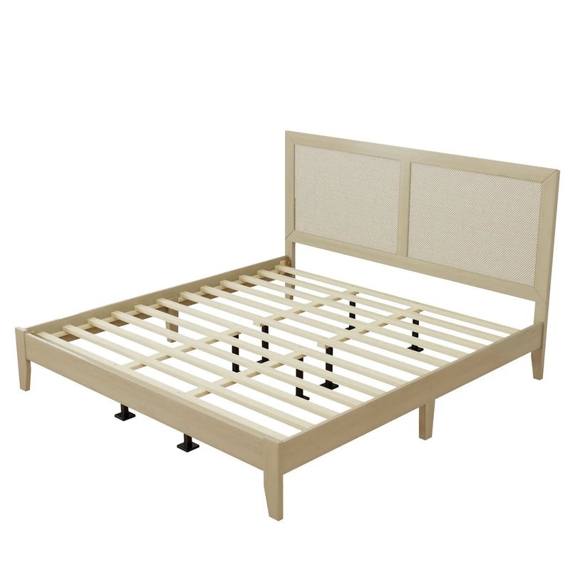Solid Wood Platform King Bed With Rattan by HouseOfZazla