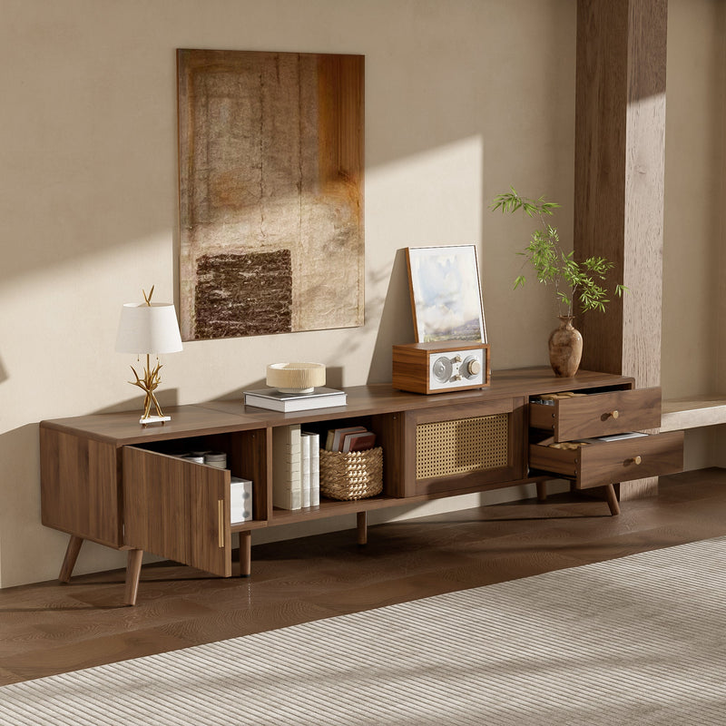 76" Modern Rattan Doors TV Stand with Storage - Neutral, photo 2 of 10