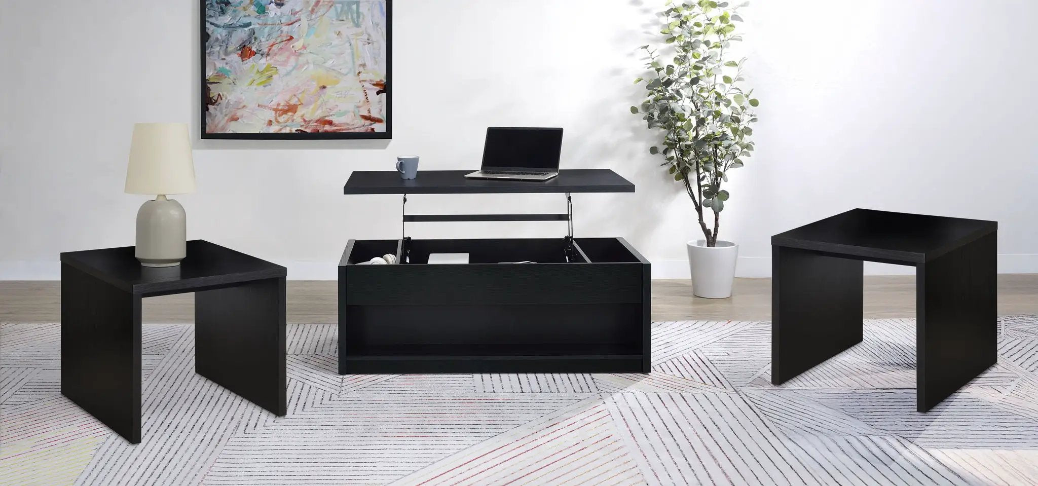 Knapp 3-piece Lift Top Coffee Table Set Black by Unique Piece Furniture