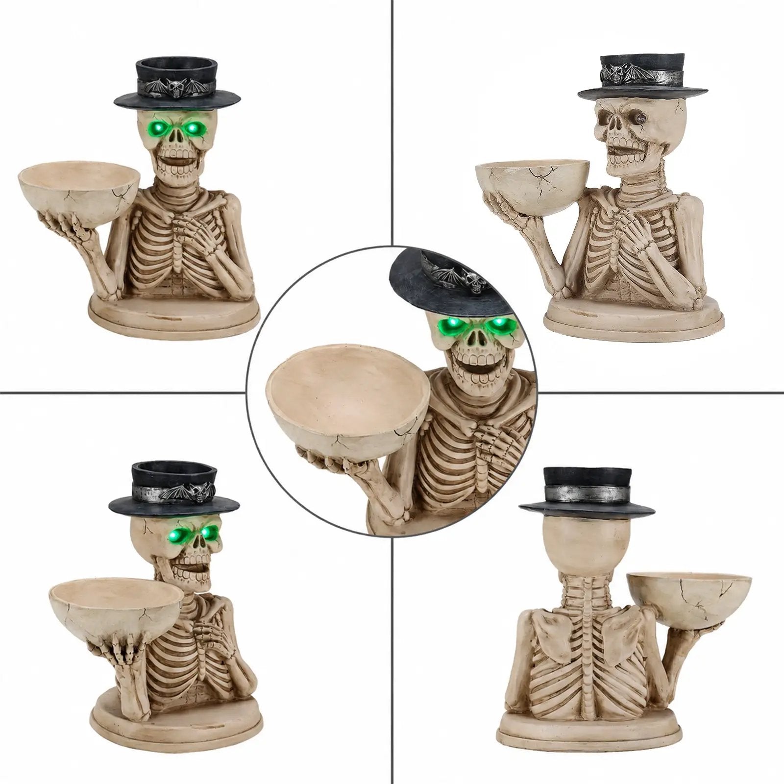 Halloween Skeleton Figurine with Storage Bowl & Candle Holder by HouseOfZazla