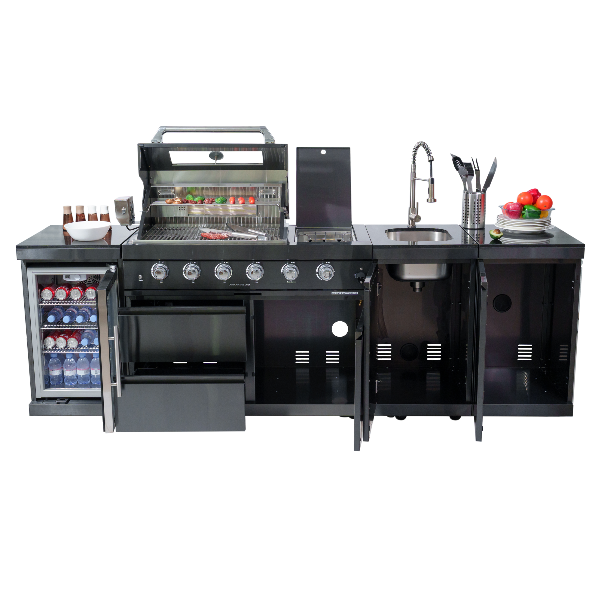 NG 104" 4-Burner 72,000 BTU Black Outdoor Kitchen Island Grill + Rotisserie Kit by Chery Industrial