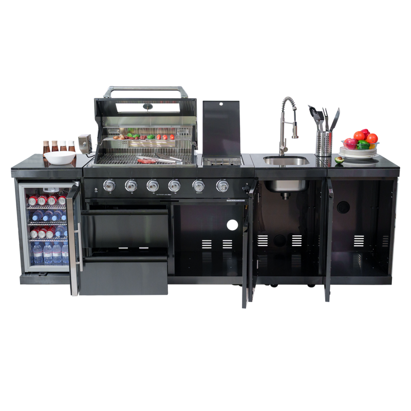 NG 104" 4-Burner 72,000 BTU Black Outdoor Kitchen Island Grill + Rotisserie Kit by Chery Industrial