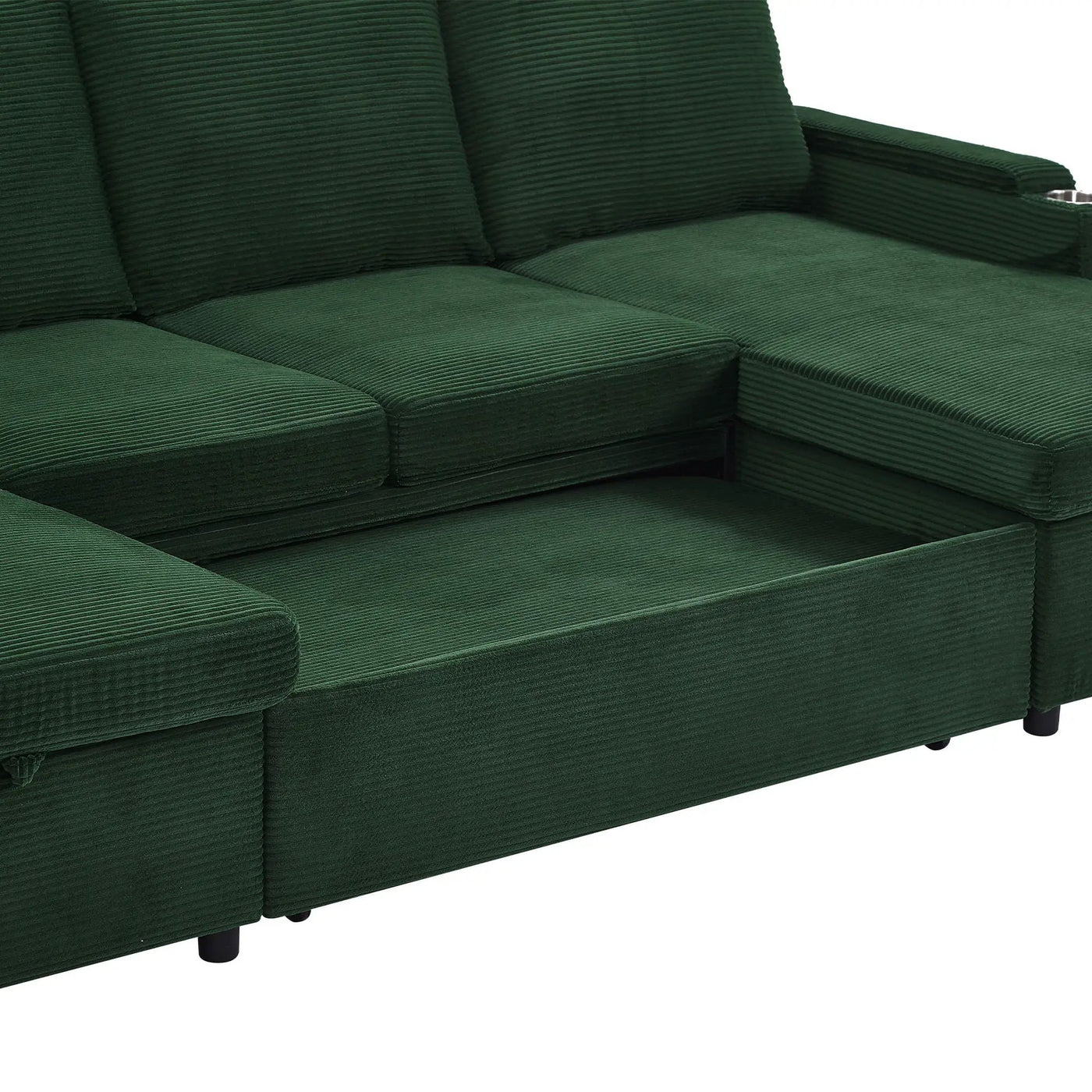 U Shaped Sectional Sofa Bed With Storage Chaise Lounges, USB Ports, And Cup Holders by HouseOfZazla