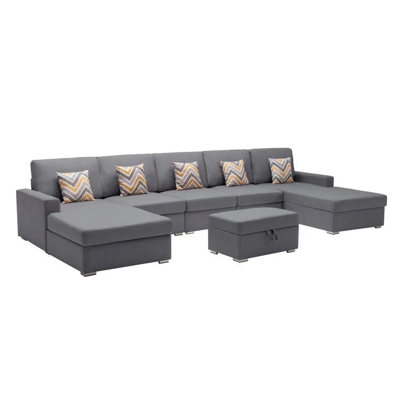 Nolan - Fabric 6 Piece Sectional Sofa With Pillows And Interchangeable Legs by HouseOfZazla
