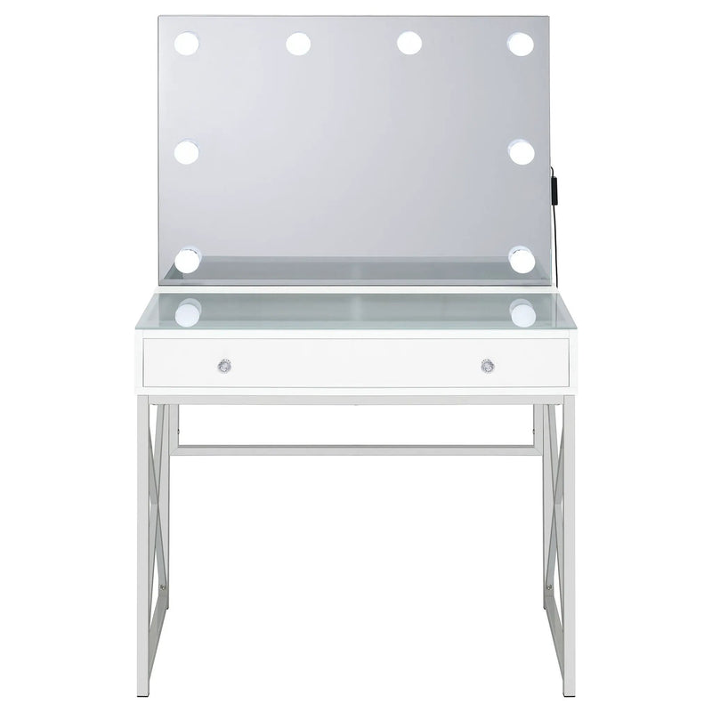 Eliza Vanity Set with Lighting & Stool White and Chrome by Unique Piece Furniture