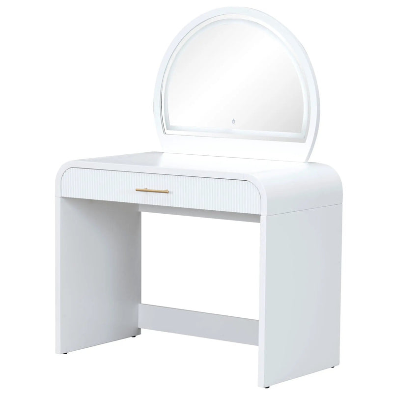 Makeup Vanity Table With Mirror Touch Screen Lighted Mirror, Dressing Table With Drawer For Bedroom - White by HouseOfZazla