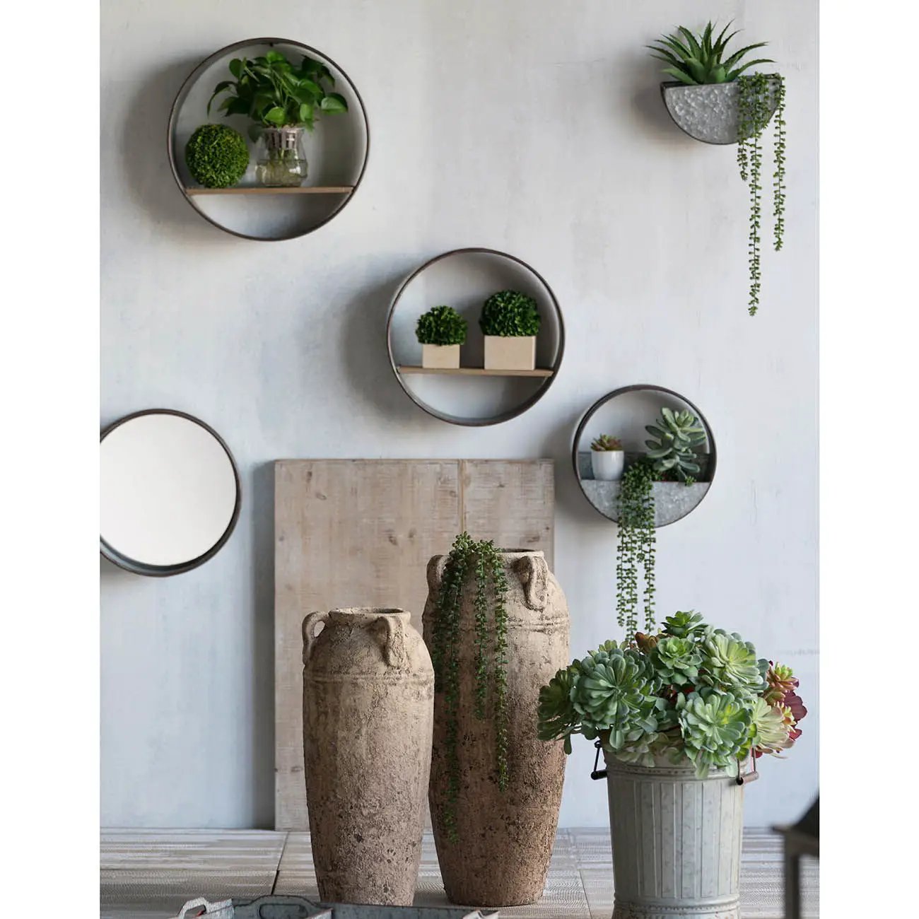 Farmhouse Round Metal Wall Planter (Set of 5) - Gray by HouseOfZazla