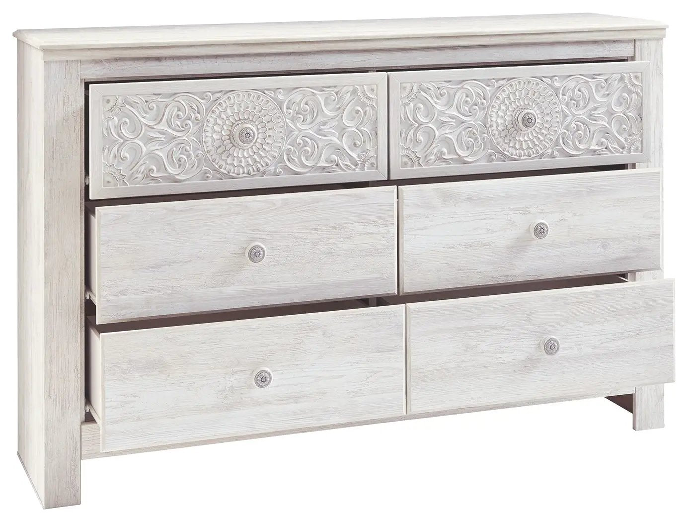 Paxberry - Six Drawer Dresser - Medallion Drawer Pulls - Whitewash by Unique Piece Furniture