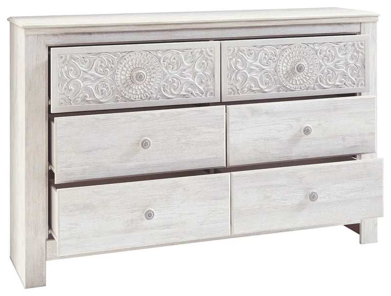Paxberry - Six Drawer Dresser - Medallion Drawer Pulls - Whitewash by Unique Piece Furniture