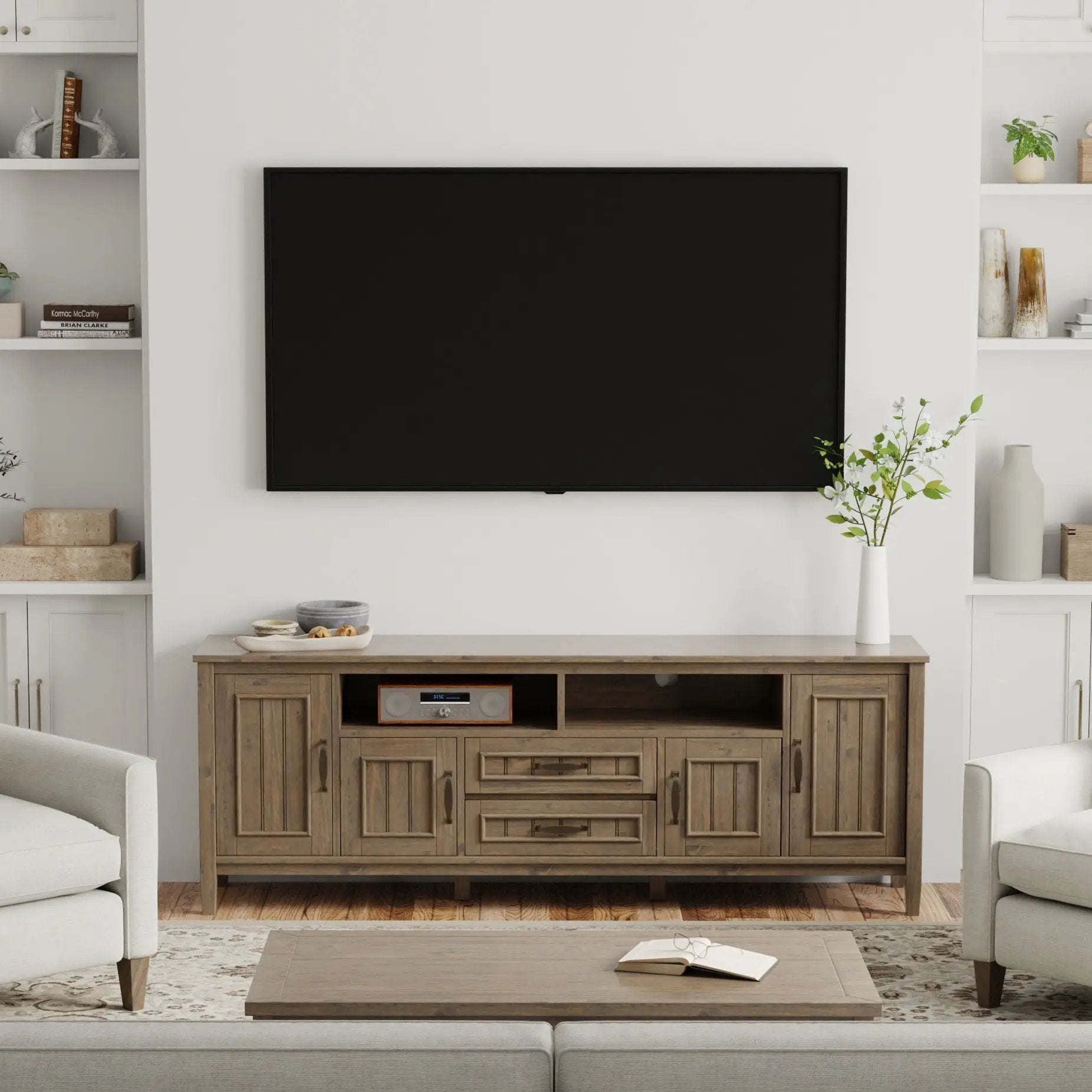 Lev - Handcrafted TV Media Stand - Smoky Brown by HouseOfZazla