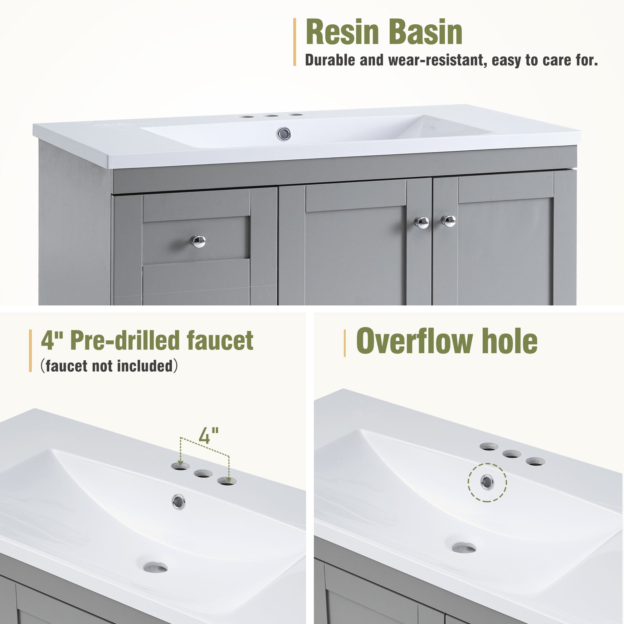 36 Inch Shaker Style Free-Standing Bathroom Vanity Cabinet with Sink by HouseOfZazla
