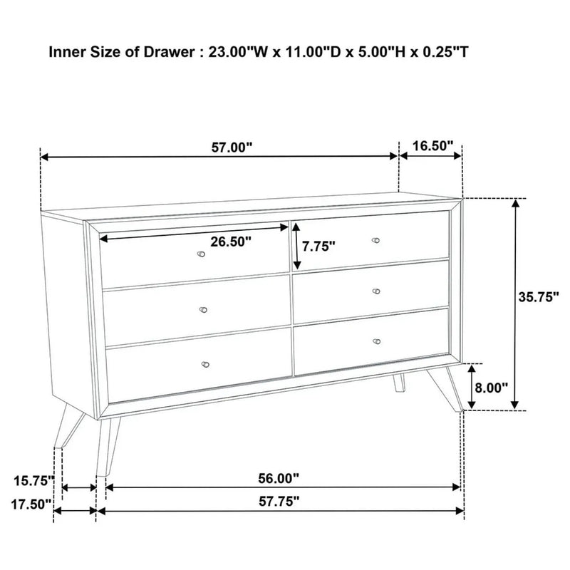 1 Piece Dresser With Angled Legs, Wave Texture And Round Knobs - White by Unique Piece Furniture