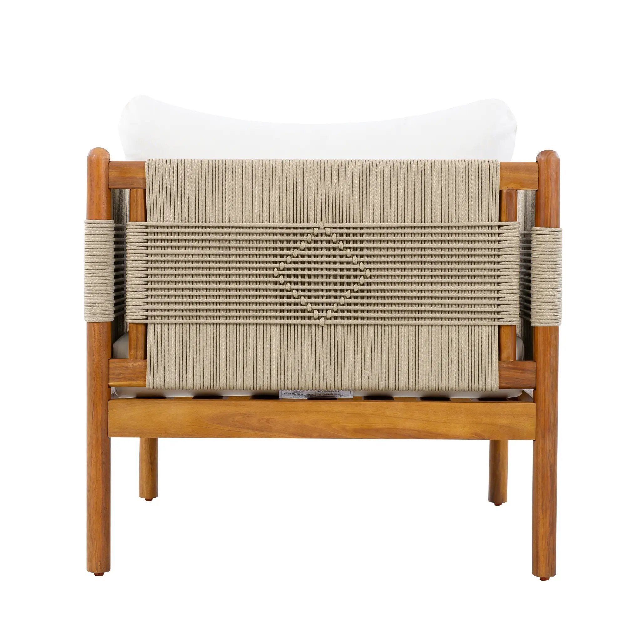 Outdoor Club Chairs (Set of 2) with Diamond-Pattern Beige Rope, Teak Finish by HouseOfZazla