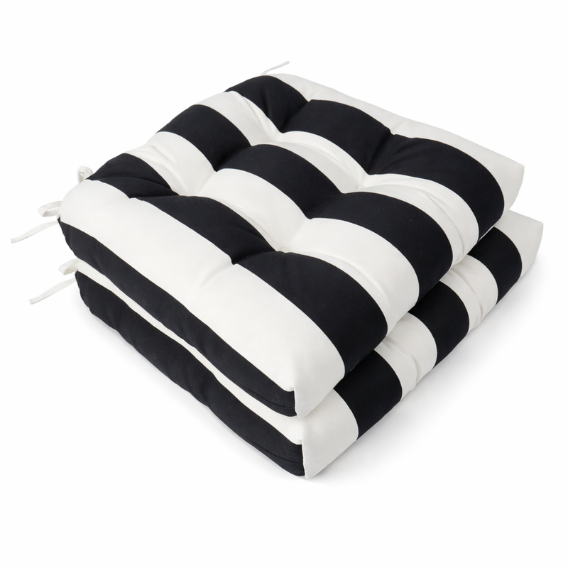 Outdoor Chair Cushions Set of 8 - Black/White Striped, photo 2 of 10