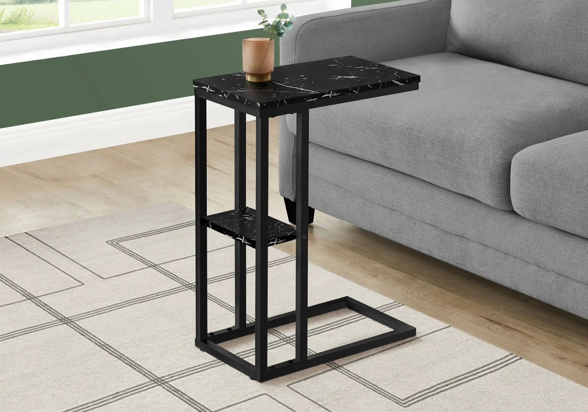 Accent Table, C - Shaped, Marble Look Contemporary & Modern Convenient Design by Unique Piece Furniture
