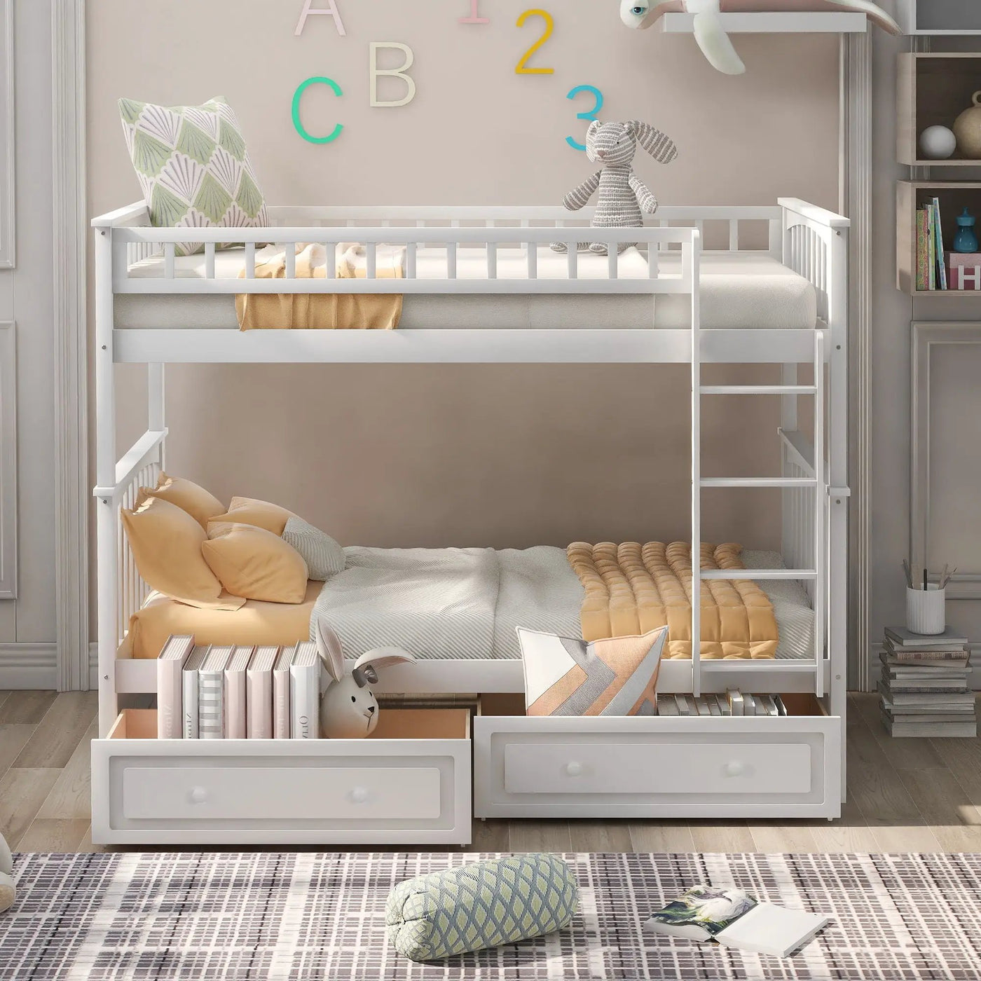 Twin Over Twin Bunk Bed With Drawers, Convertible Beds by HouseOfZazla