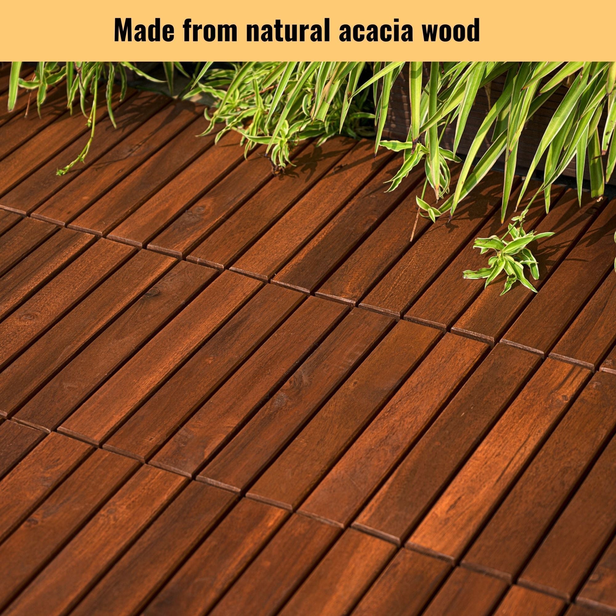 Interlocking Deck Tiles Striped Pattern, Square Acacia Hardwood Outdoor Flooring For Patio, Bancony, Pool Side by HouseOfZazla