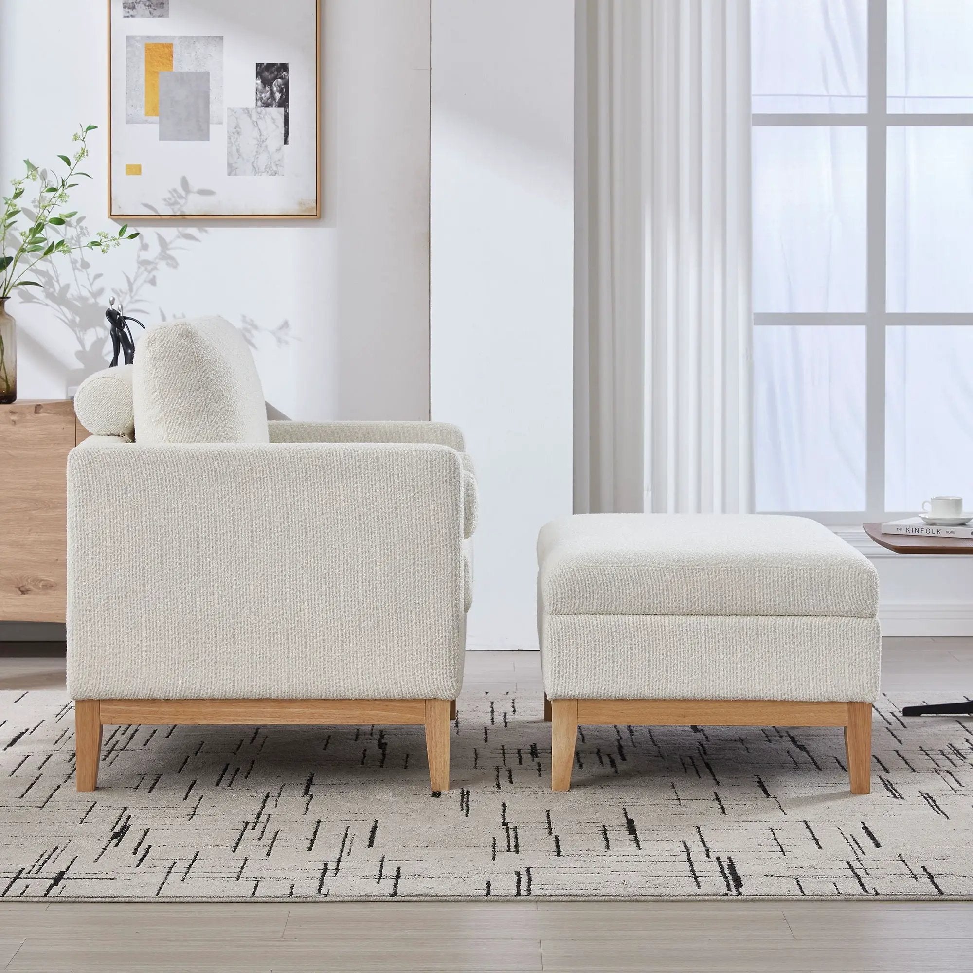 Oversized 360 Degree Swivel Barrel Accent Chair And Ottoman Set With Storage by HouseOfZazla