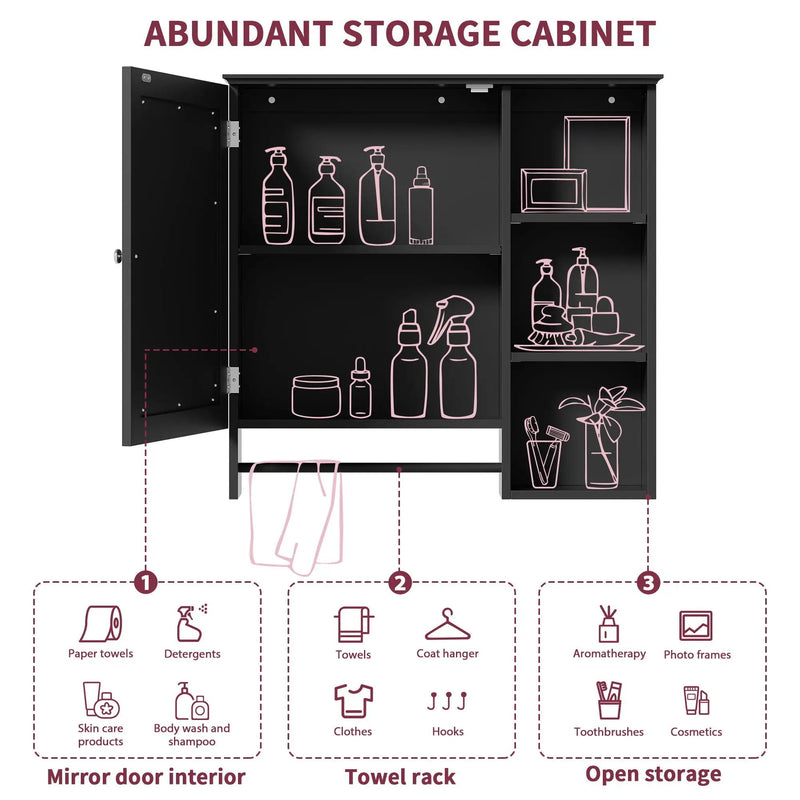 Wall Mounted Bathroom Storage Cabinet, Medicine Cabinets With Large Mirror Door, Adjustable Shelves And Three Open Storage Levels(Not Include Bathroom Vanity) by HouseOfZazla