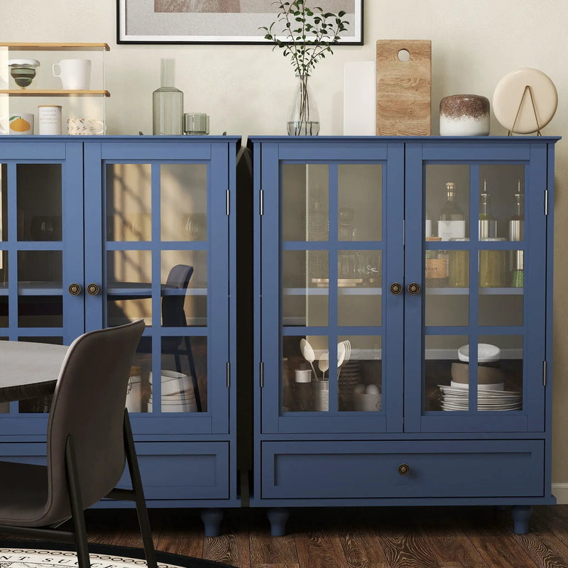Minimalist Buffet Cabinet With Double Glass Doors And Drawer