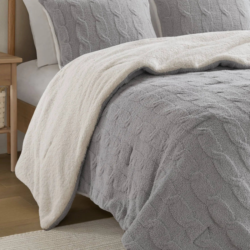 3 Pieces Full/Queen Cable Knit Chenille Comforter Set Gray by HouseOfZazla