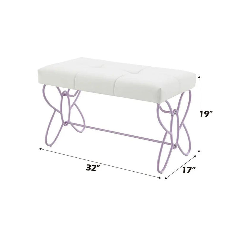 Priya II - Bench - White & Light Synthetic Leather Rple by Unique Piece Furniture