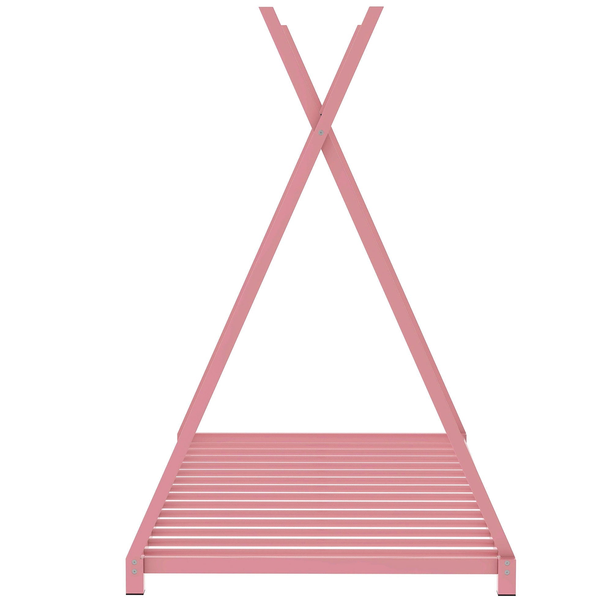 Metal House Platform Bed With Triangle Structure, Low Profile Design