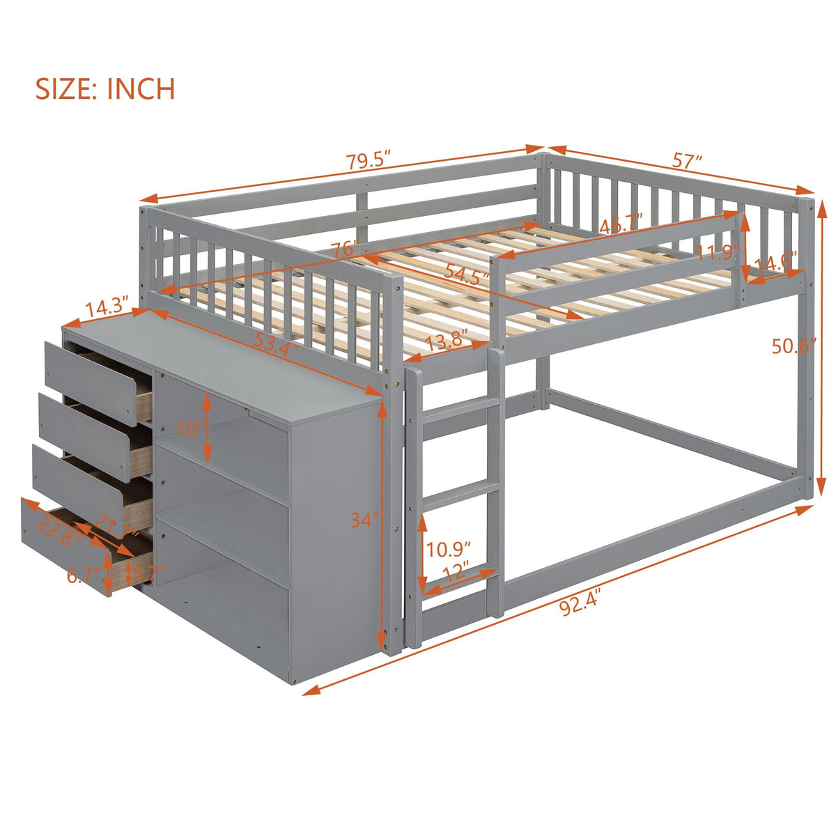 Bunk Bed With 4 Drawers and 3 Shelves - Solid Pine Wood, photo 17 of 24