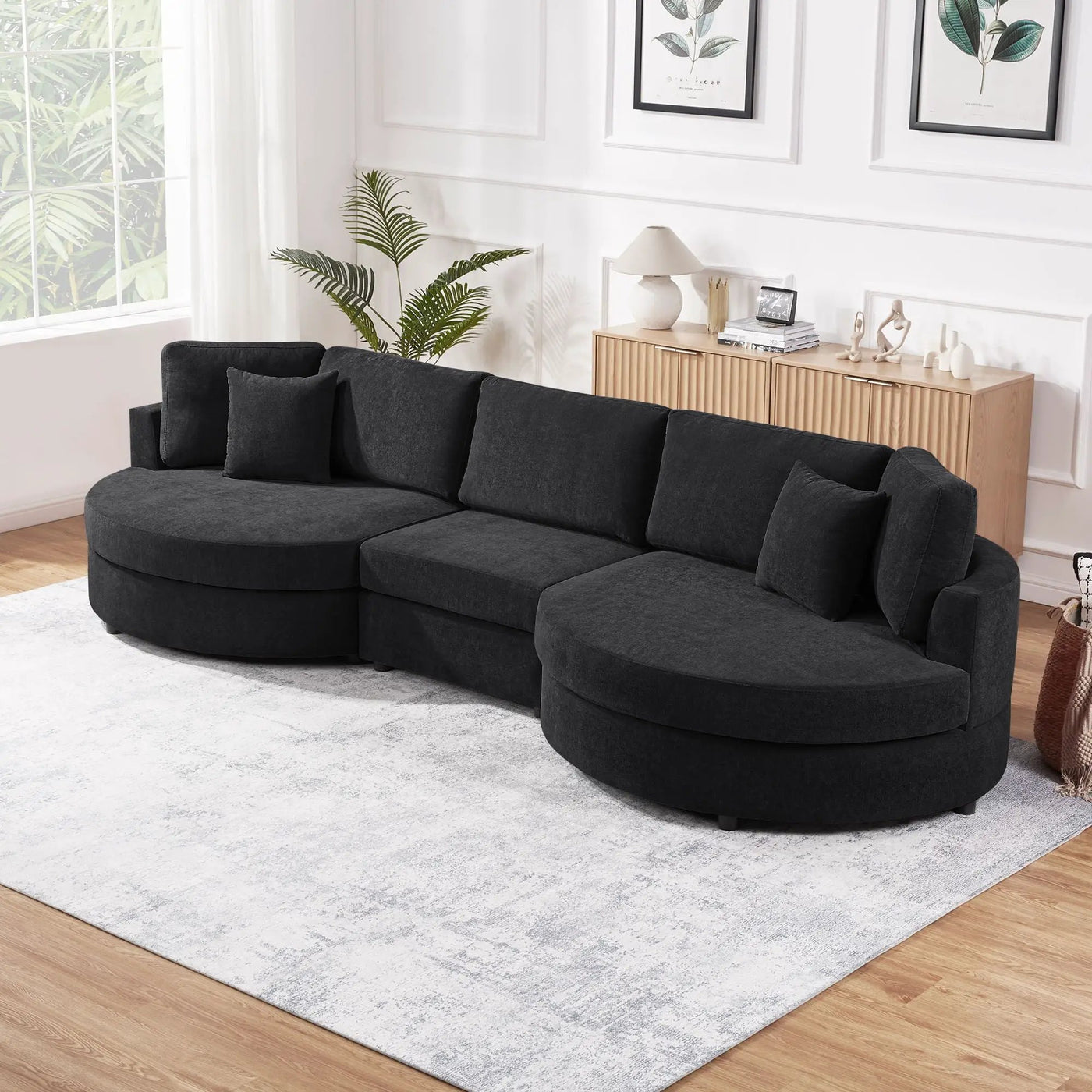 Modern 3 Seater Upholstered Sofa With Curved Design by HouseOfZazla