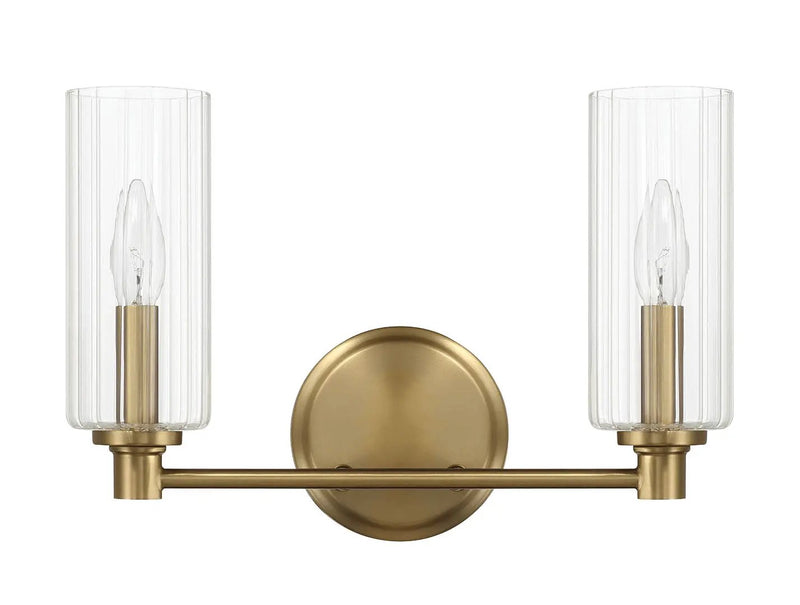 Regal - Double Light Vanity With Clear Ribbed Satin - Antique Brass / Clear by HouseOfZazla