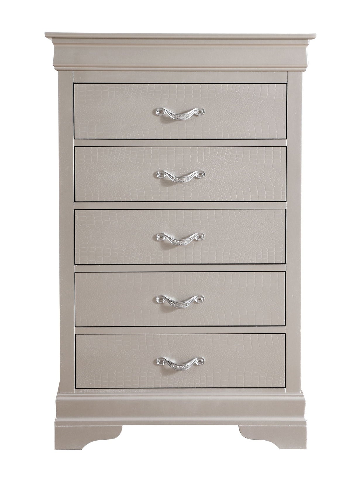 Accent Chest with Embossed Textured Finish and Faux Crystal Pulls - Gray or Pearl Silver, photo 6 of 12