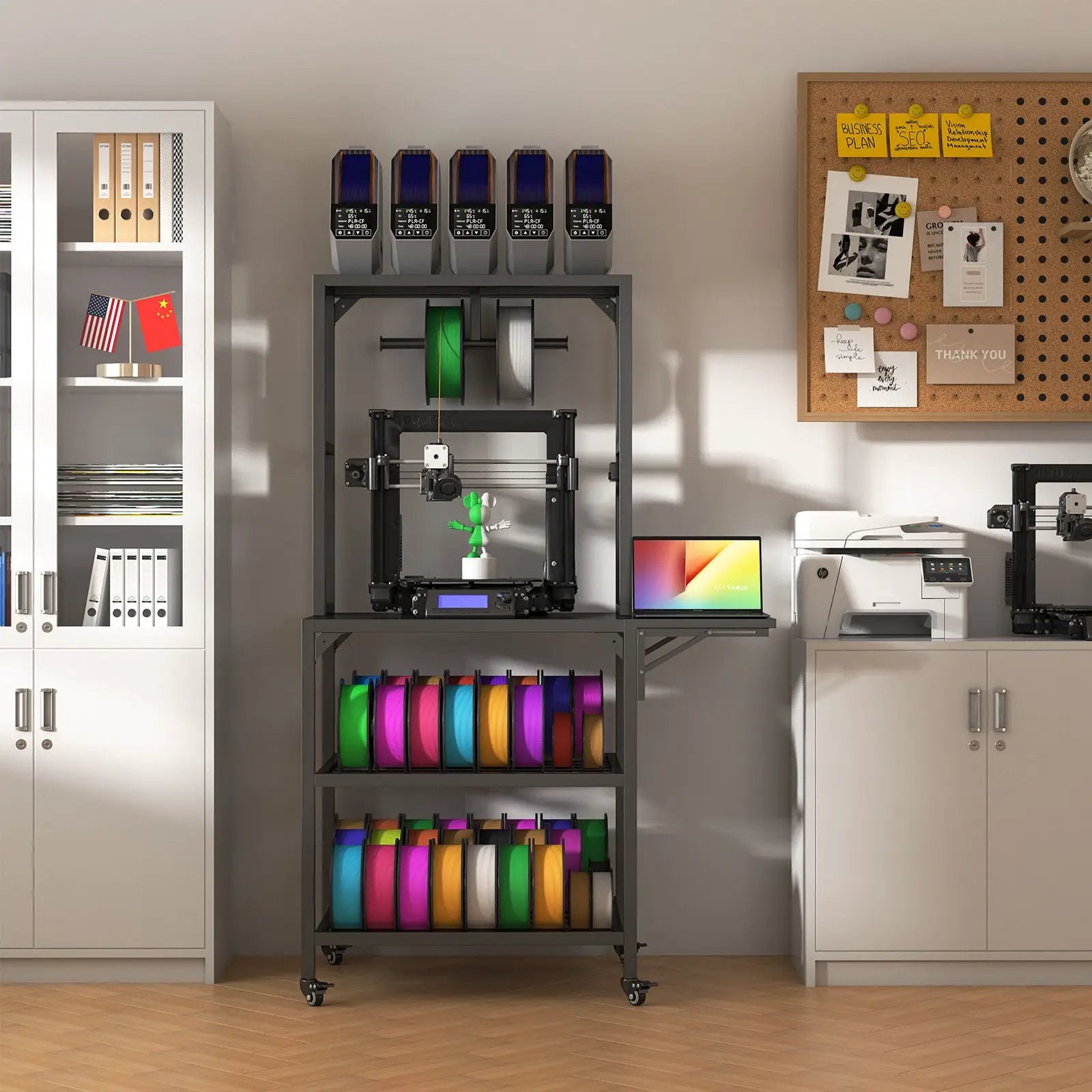 Heavy Duty 3D Printer Stand With Filament Storage Rack - Black by Unique Piece Furniture