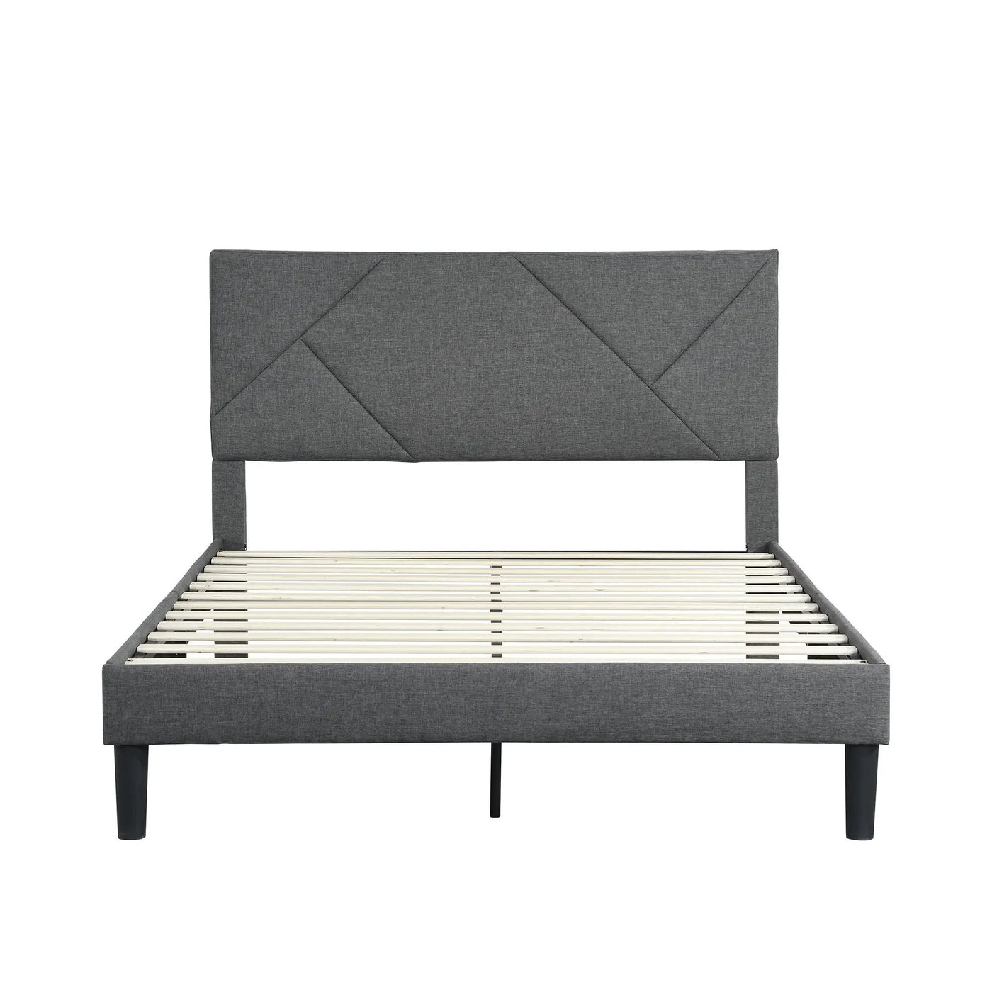 Upholstered Platform Bed Frame With Headboard, Wood Slat Support by HouseOfZazla
