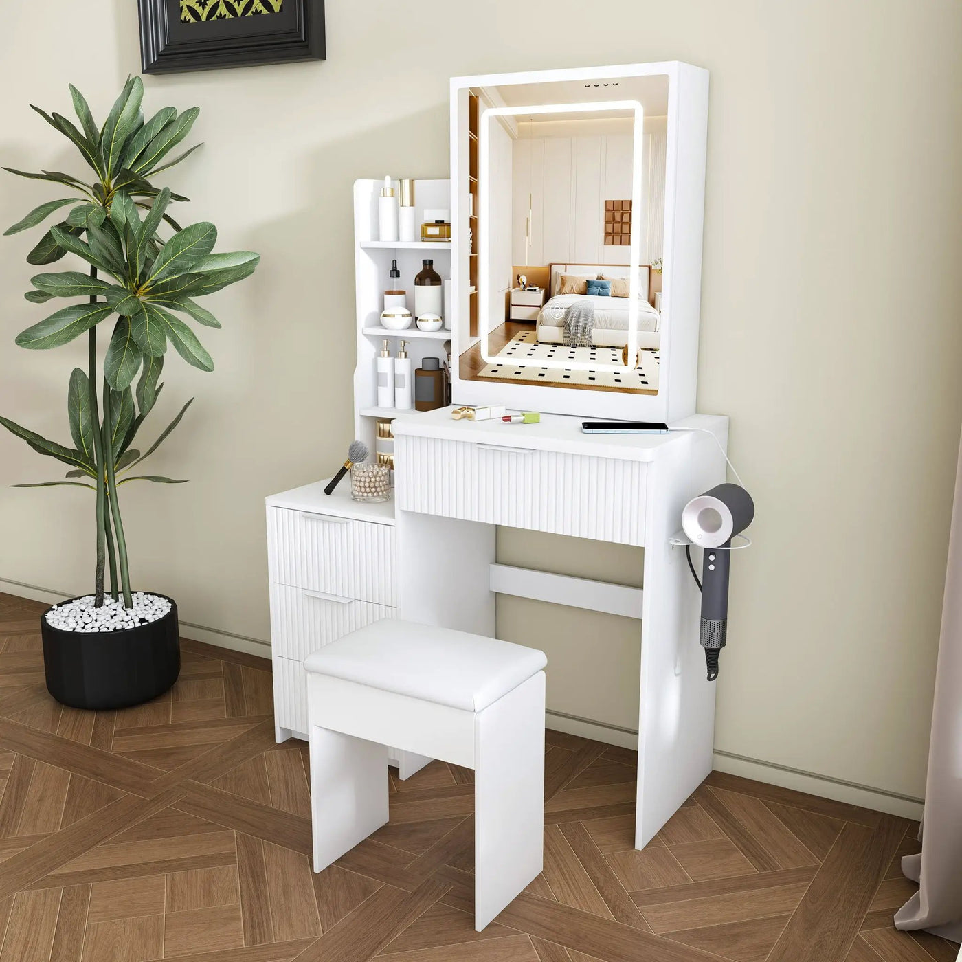Modern Vanity Desk With 3 LED Lighting Modes, 4 Drawers by Unique Piece Furniture
