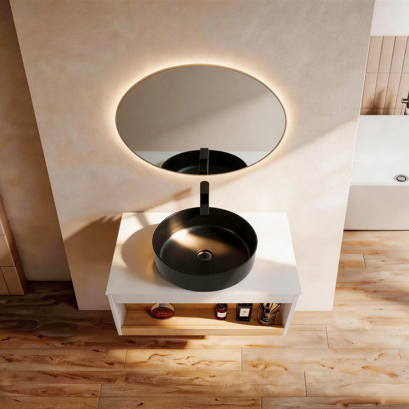 Floating Bathroom Vanity With Glossy Round Vessel Sink by Unique Piece Furniture