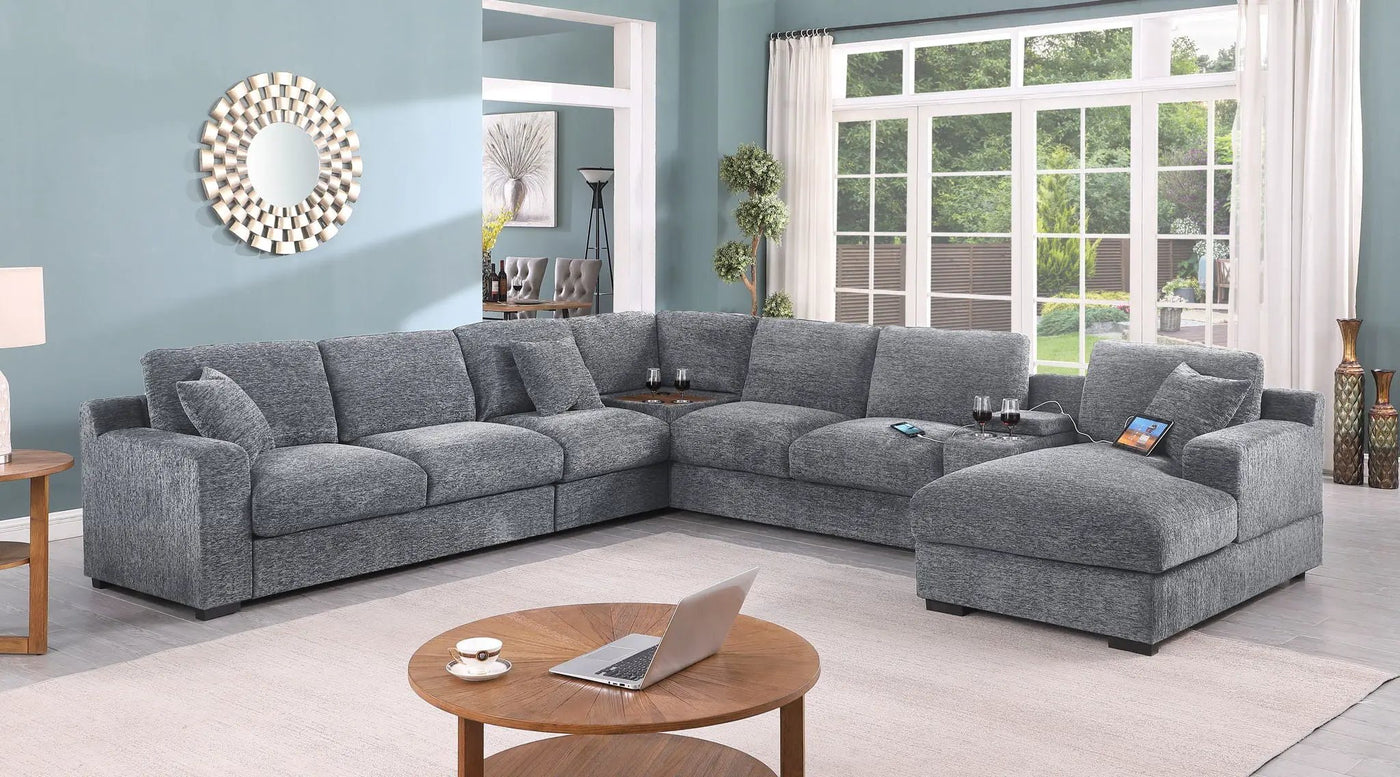 Celine - Fabric Corner Sectional Sofa With Right-Facing Chaise, Cupholders, And Charging Ports by Unique Piece Furniture