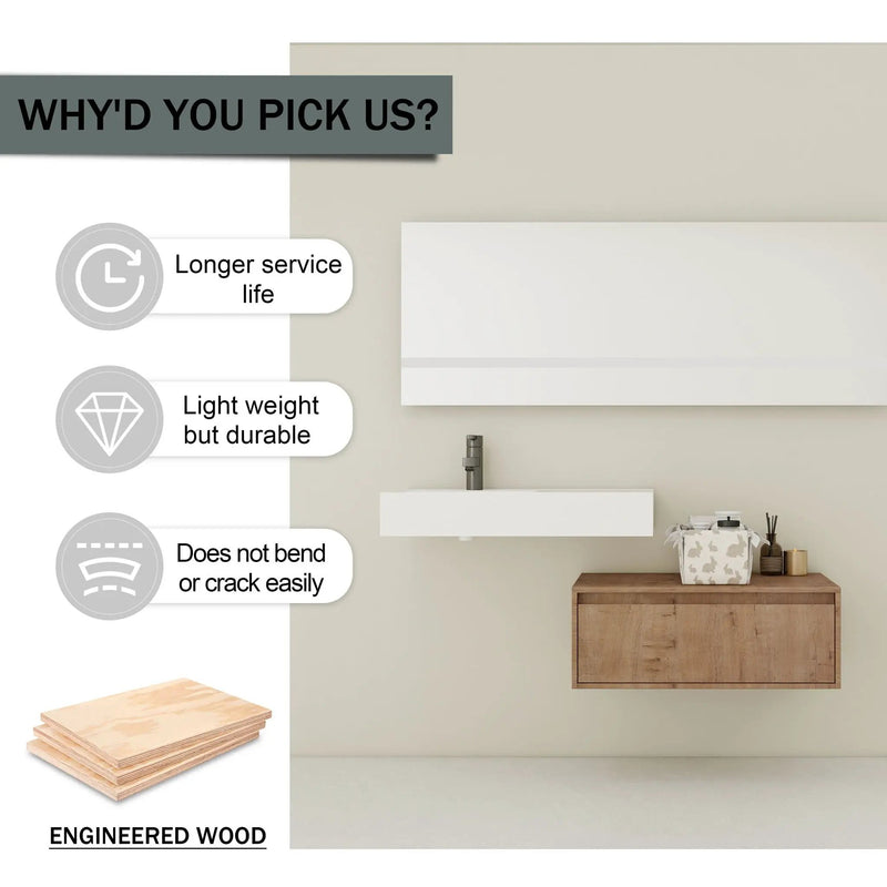 Modern Wall Mounted Bathroom Vanity With Resin Sink And Soft Close Drawer - Imitative Oak by Unique Piece Furniture