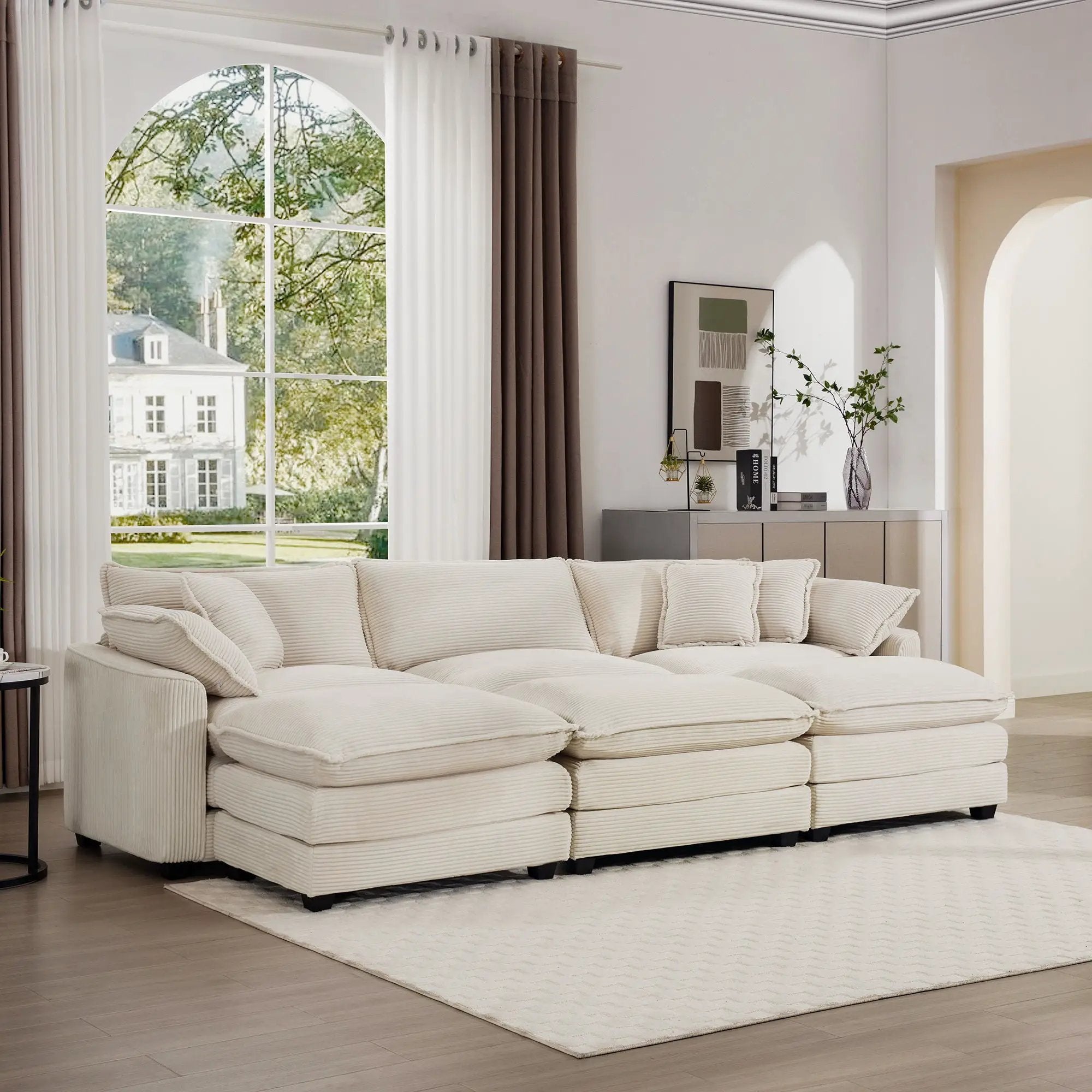 Modern Oversized Modular Cushion Sofa With Ottoman, Low Back, Deep Seating Sofa Set by Unique Piece Furniture