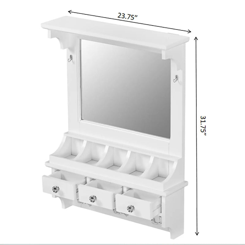 Floating Makeup Vanity With Big Mirror, Wall Mounted Storage Vanity With Drawers, Pockets & Hooks, Space Saving Decorative Home Organizer - White by HouseOfZazla