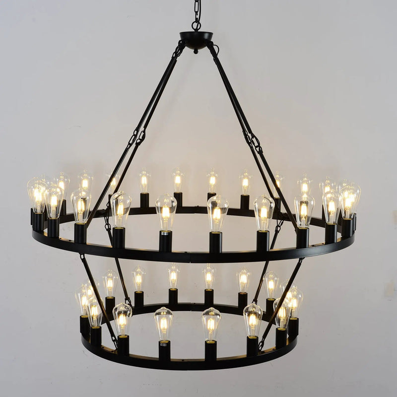 47.24 Inch Matte Black Wagon Wheel Chandelier with 36 Lights by HouseOfZazla